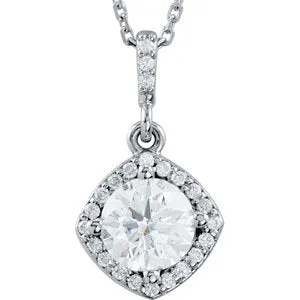 14K White 7/8 CTW Diamond Halo-Style 18" Necklace