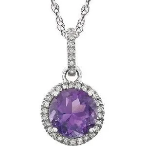 14K White Amethyst & 1/10 CTW Diamond 18" Necklace