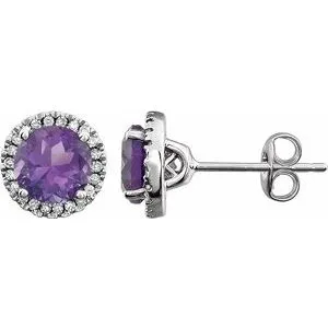 14K White Amethyst & 1/8 CTW Diamond Earrings