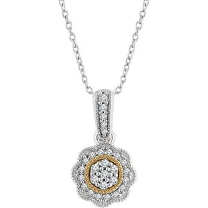 14K White & Yellow 1/6 CTW Diamond Halo-Style 16-18" Necklace