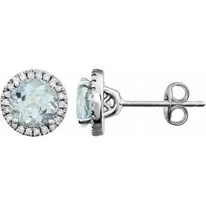 14K White Aquamarine & 1/8 CTW Diamond Earrings