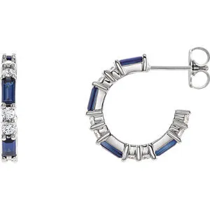 14K White Blue Sapphire & 1/2 CTW Diamond Earrings