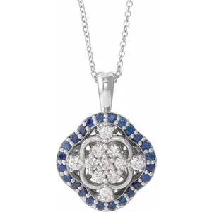 14K White Blue Sapphire & 1/3 CTW Diamond 16-18" Necklace