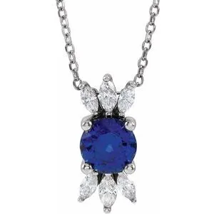 14K White Blue Sapphire & 1/4 CTW Diamond 16-18" Necklace