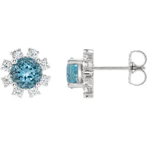 14K White Blue Zircon & 1/2 CTW Diamond Earrings