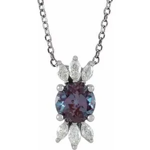 14K White Chatham® Lab-Created Alexandrite & 1/4 CTW Diamond 16-18" Necklace