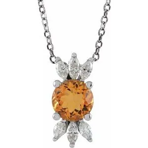 14K White Citrine & 1/4 CTW Diamond 16-18" Necklace