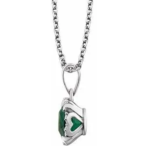 14K White Created Emerald & .05 CTW Diamond 18" Necklace