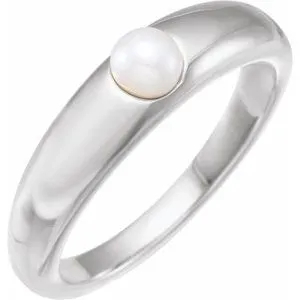 14K White Cultured White Akoya Pearl Dome Ring