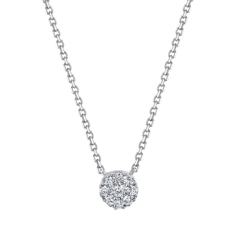 14K White Gold 0.12ct. Diamond Cluster Fashion Necklace
