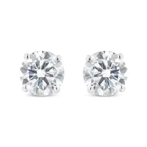 14K White Gold 1-1/2 Cttw Round Brilliant-Cut Diamond Classic 4-Prong Stud Earrings with Screw Backs (H-I Color, I1-I2 Clarity)