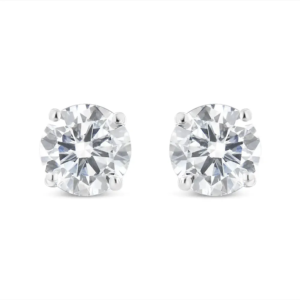 14K White Gold 1-1/2 Cttw Round Brilliant-Cut Diamond Classic 4-Prong Stud Earrings with Screw Backs (H-I Color, I1-I2 Clarity)
