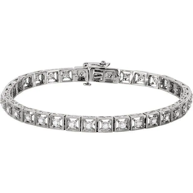 14K White Gold 1/2 CTW Natural Diamond Line 7" Bracelet