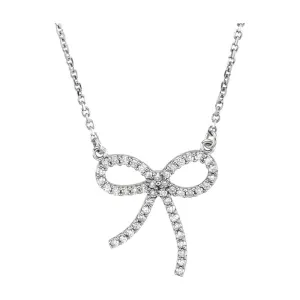14k White Gold 1/4 CTW Diamond Bow 16" Necklace