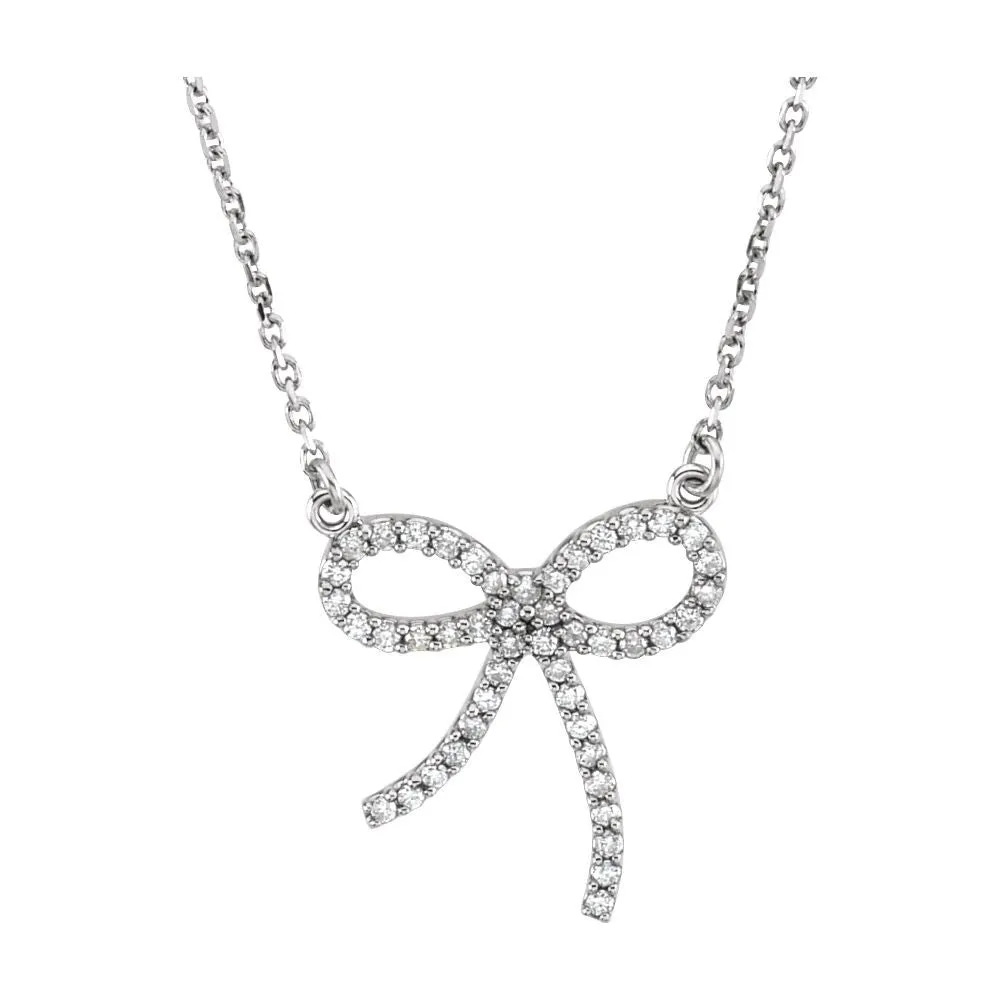 14k White Gold 1/4 CTW Diamond Bow 16" Necklace