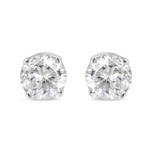 14K White Gold 5/8 Cttw Round Brilliant-Cut Near Colorless Diamond Classic 4-Prong Stud Earrings (H-I Color, I1-I2 Clarity)