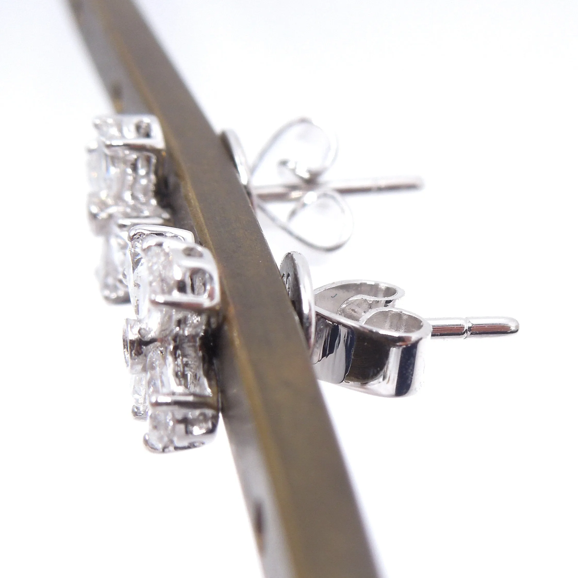 14K White Gold and Pear Shaped Diamond Flower Shaped Stud Earrings