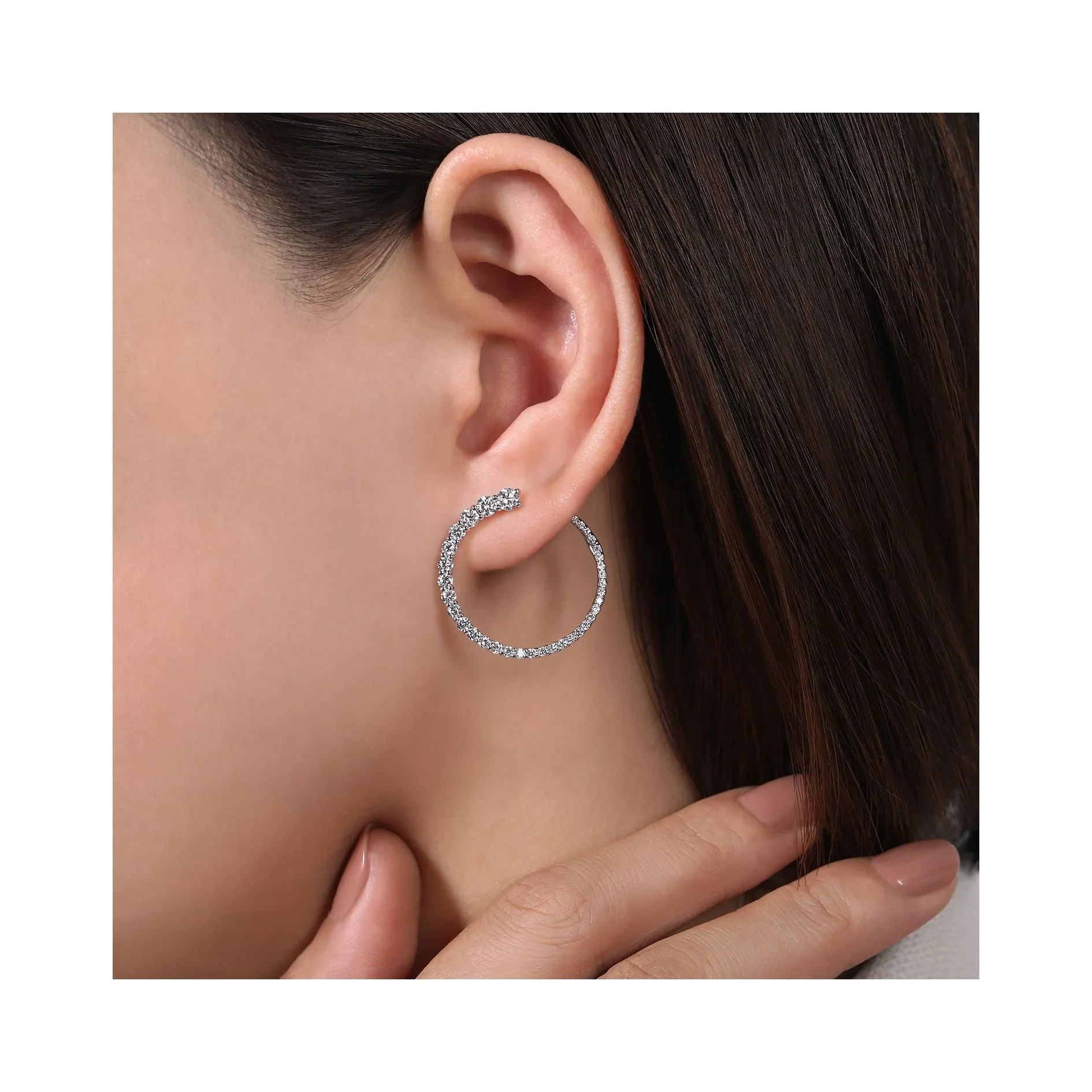 14K White Gold Diamond Large Wrap Circle Earrings