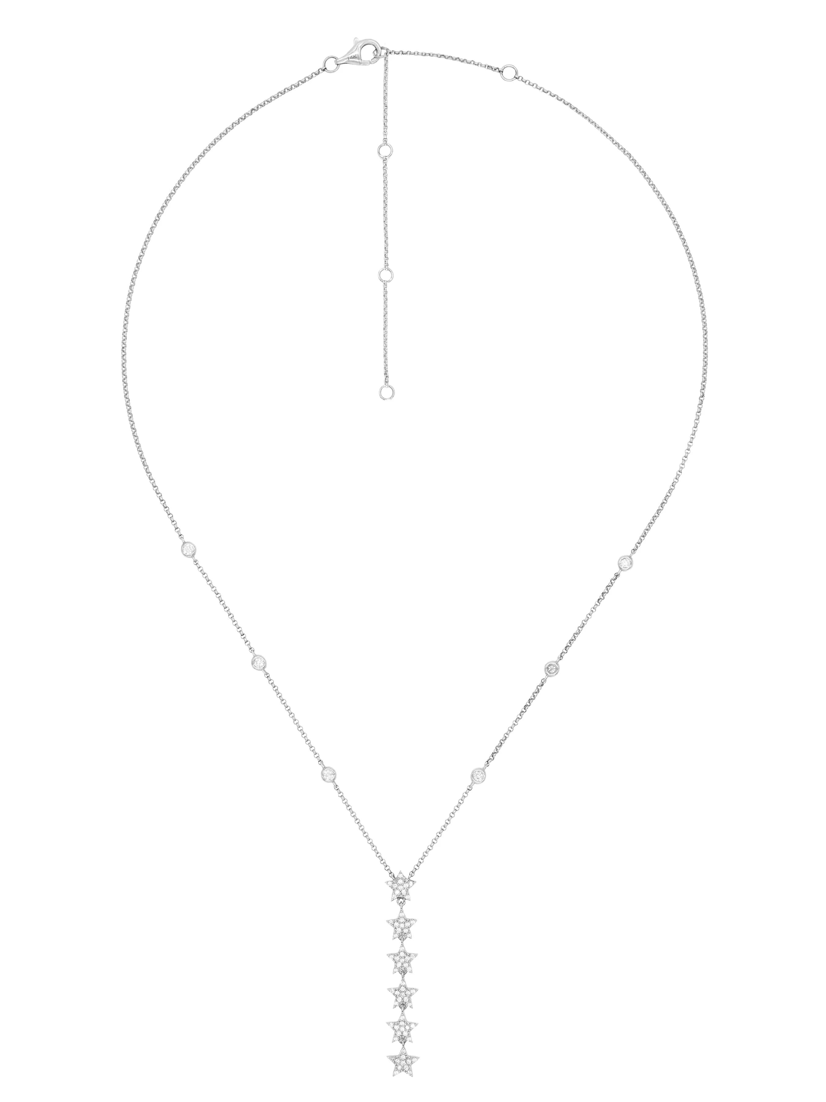 14k White Gold Diamond Star/Bezel Drop Necklace