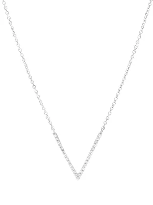 14k White Gold Diamond V Necklace