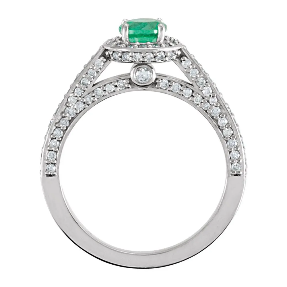 14k White Gold Emerald & 5/8 CTW Diamond Engagement Ring , Size 7