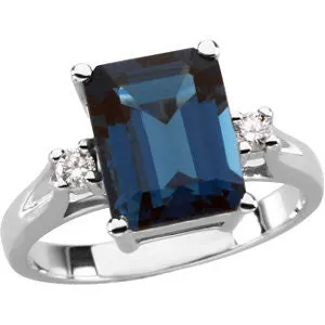 14k White Gold London Blue Topaz & Diamond Accented Ring, Size 6