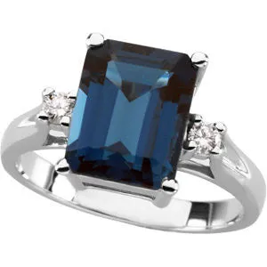 14k White Gold London Blue Topaz & Diamond Accented Ring, Size 6