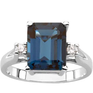 14k White Gold London Blue Topaz & Diamond Accented Ring, Size 6