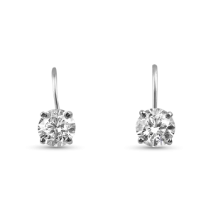 14k White Gold Round Diamond Lever Back Earrings
