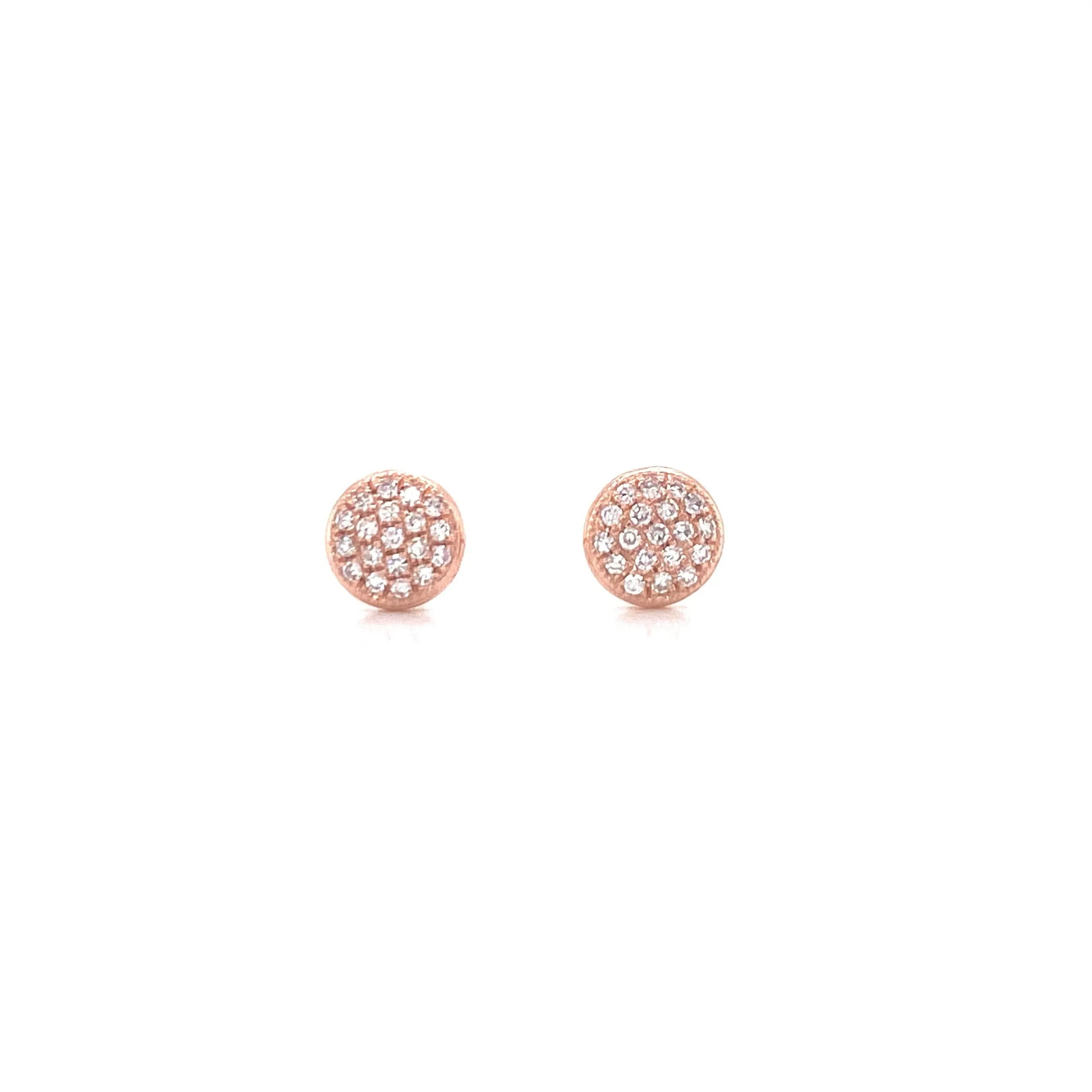 14K White Gold Small Puffed Miligrain Diamond Disc Earrings
