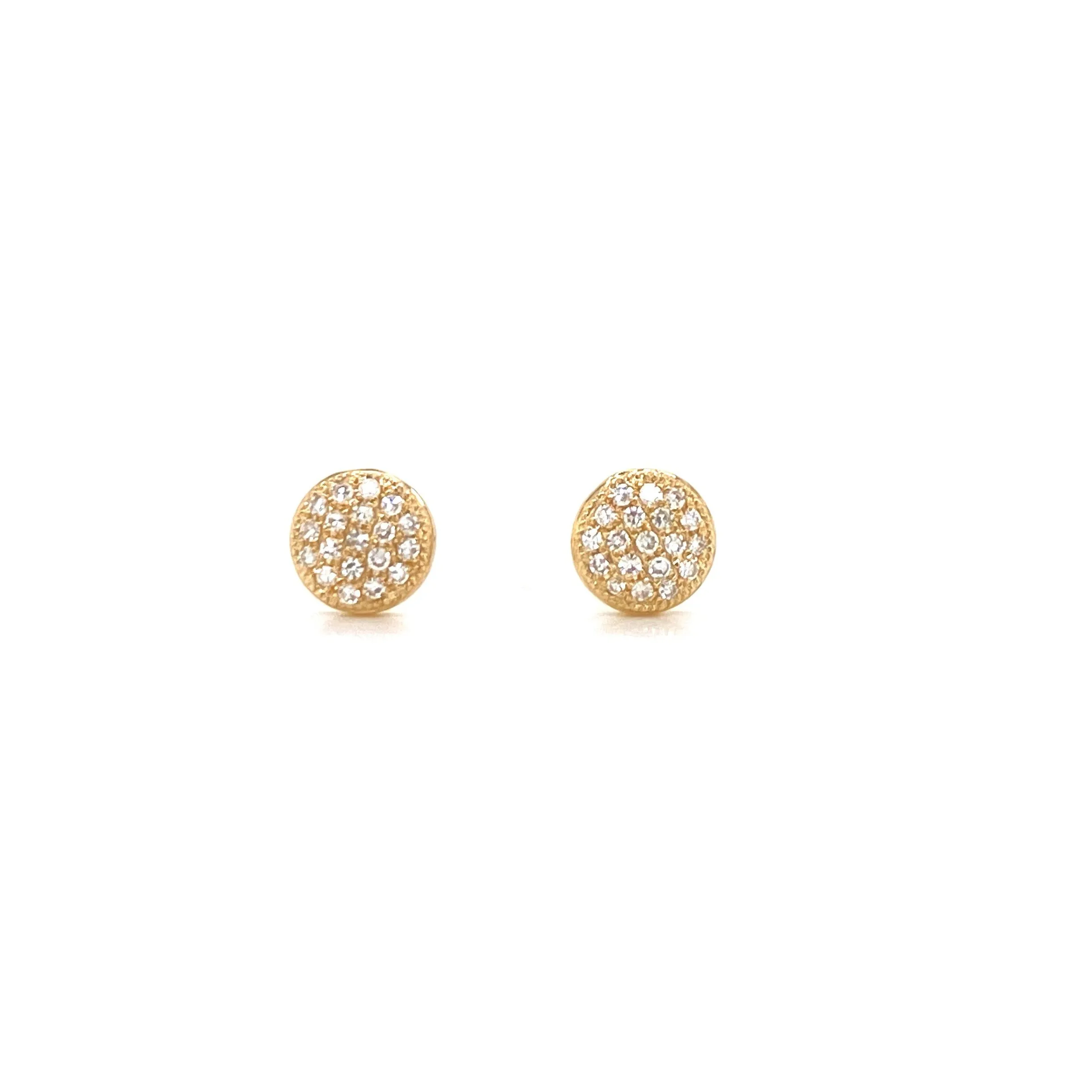 14K White Gold Small Puffed Miligrain Diamond Disc Earrings