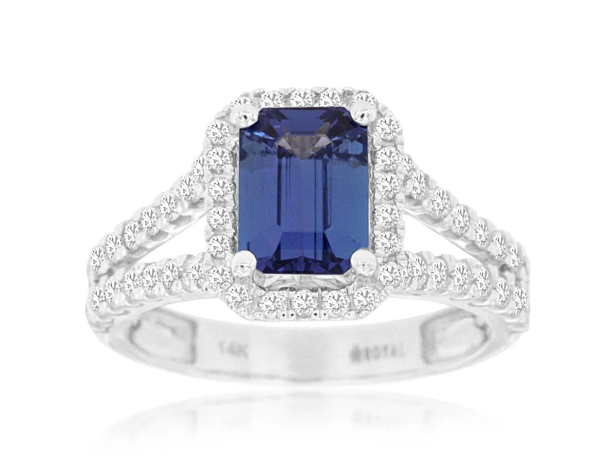 14K White Gold Tanzanite & Diamond Ring