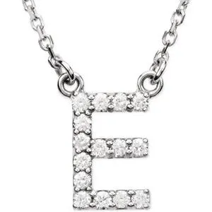 14K White Initial E 1/8 CTW Diamond 16" Necklace