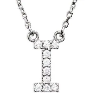 14K White Initial I .08 CTW Diamond 16" Necklace