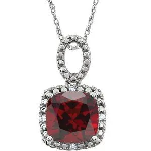 14K White Mozambique Garnet & .03 CTW Diamond 18" Necklace
