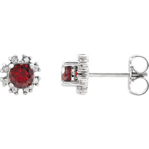 14K White Mozambique Garnet & .07 CTW Diamond Earrings