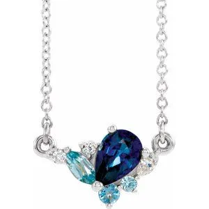 14K White Multi-Gemstone & .06 CTW Diamond 18" Necklace