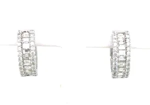 14K White Natural Diamond Hoop Earrings