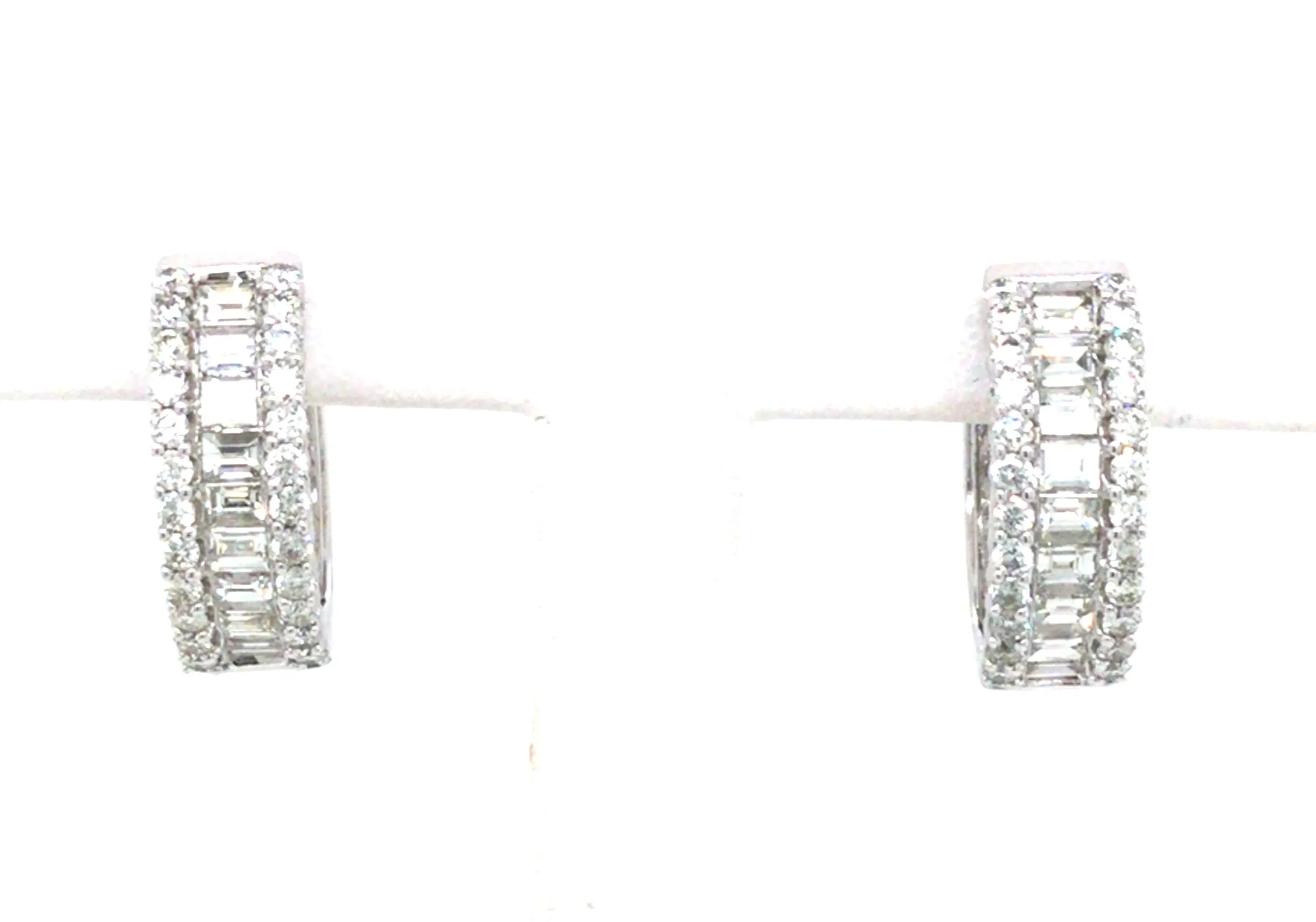 14K White Natural Diamond Hoop Earrings