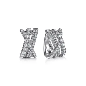 14K White Natural Diamond Huggie Earrings