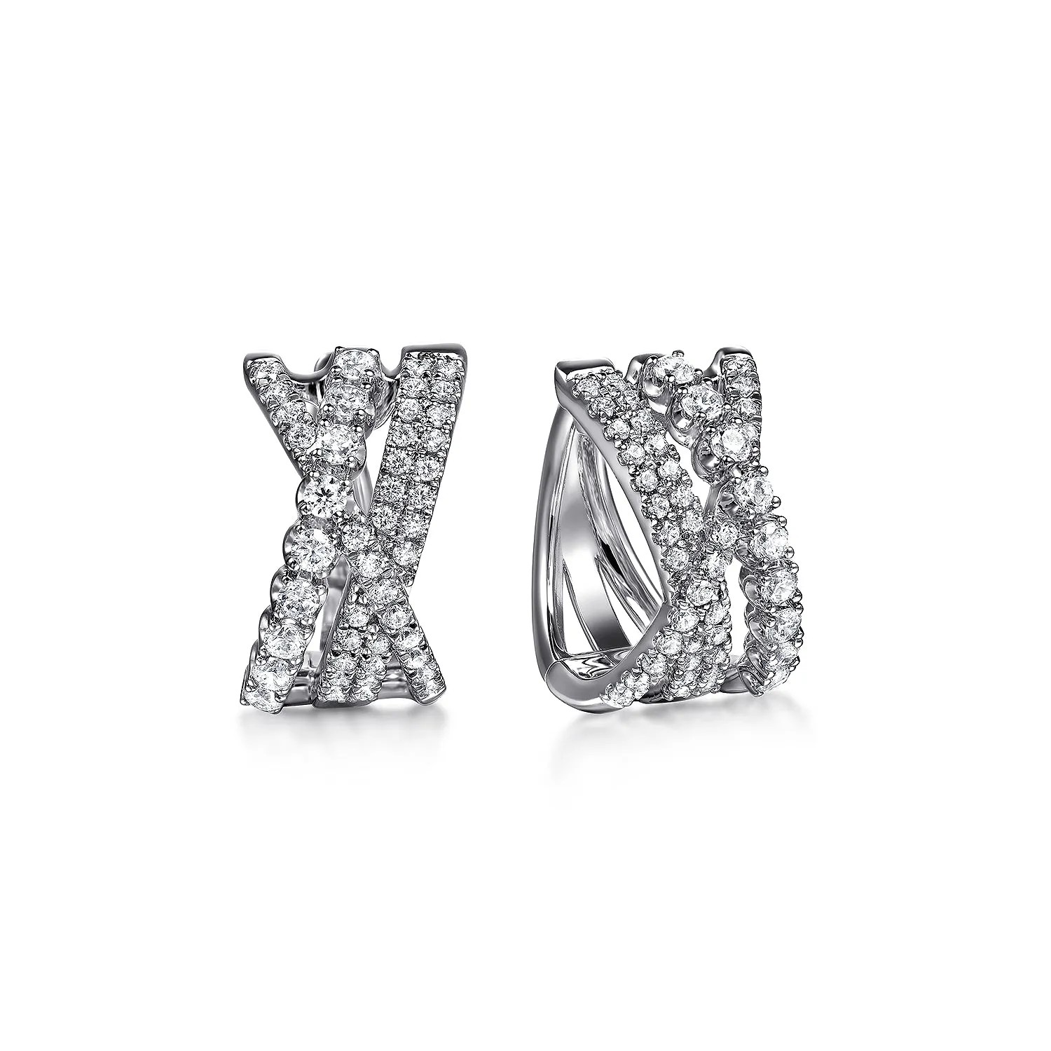 14K White Natural Diamond Huggie Earrings