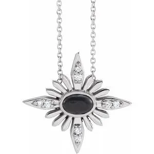 14K White Onyx & .08 CTW Diamond Celestial 16-18" Necklace