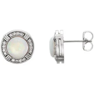 14K White Opal & 1/6 CTW Diamond Earrings