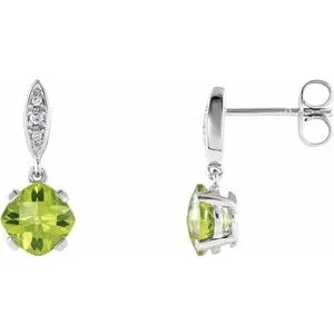 14K White Peridot & .04 CTW Diamond Earrings