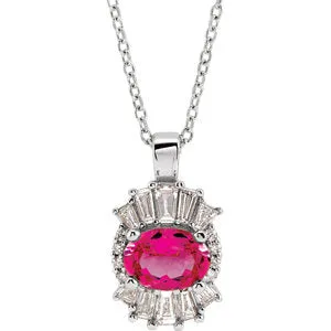 14K White Pink Tourmaline & 1/3 CTW Diamond 16-18" Necklace