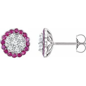 14K White Ruby & 5/8 CTW Diamond Earrings