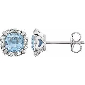 14K White Sky Blue Topaz & 1/10 CTW Diamond Earrings