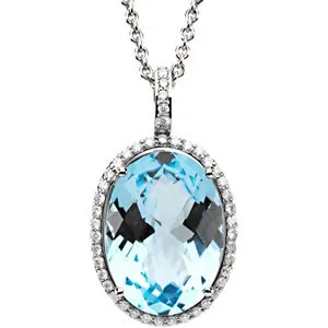 14K White Sky Blue Topaz &3/8 CTW Diamond Halo-Style 18" Necklace