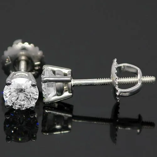 14K White Solid Gold Clarity Enhanced Diamond Solitaire Stud Earrings 0.75 Ctw