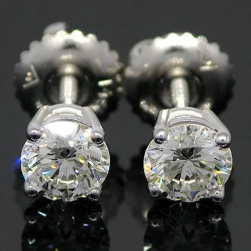 14K White Solid Gold Clarity Enhanced Diamond Solitaire Stud Earrings 0.75 Ctw